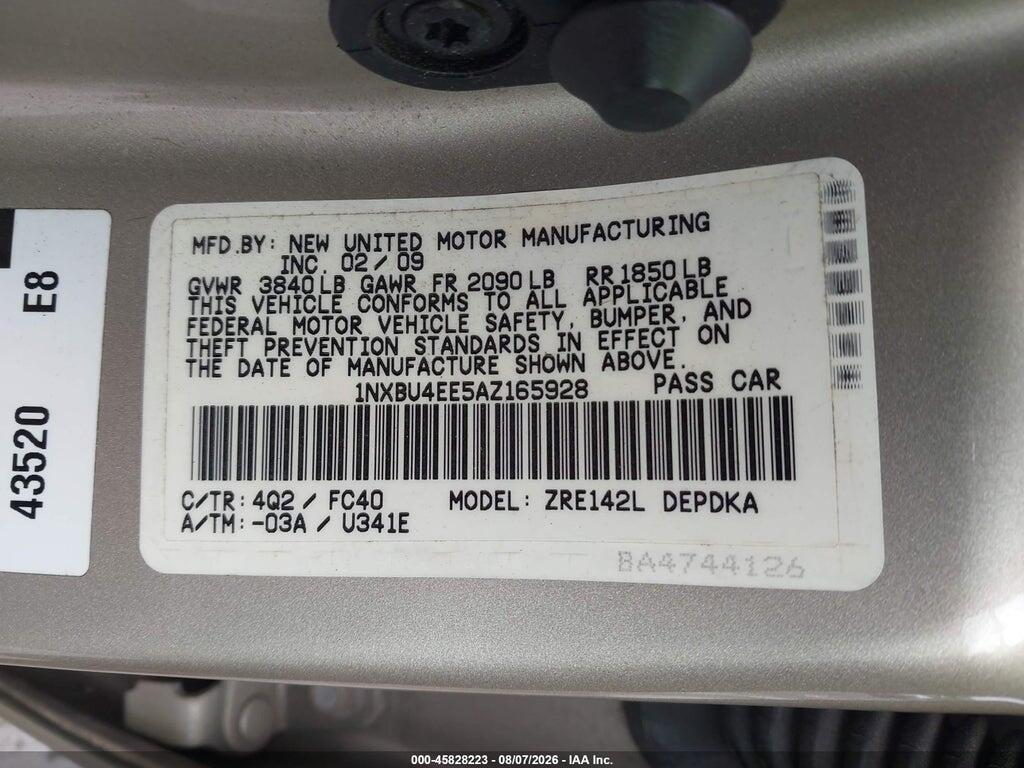 1NXBU4EE5AZ165928 2010 TOYOTA COROLLA photo no. 9