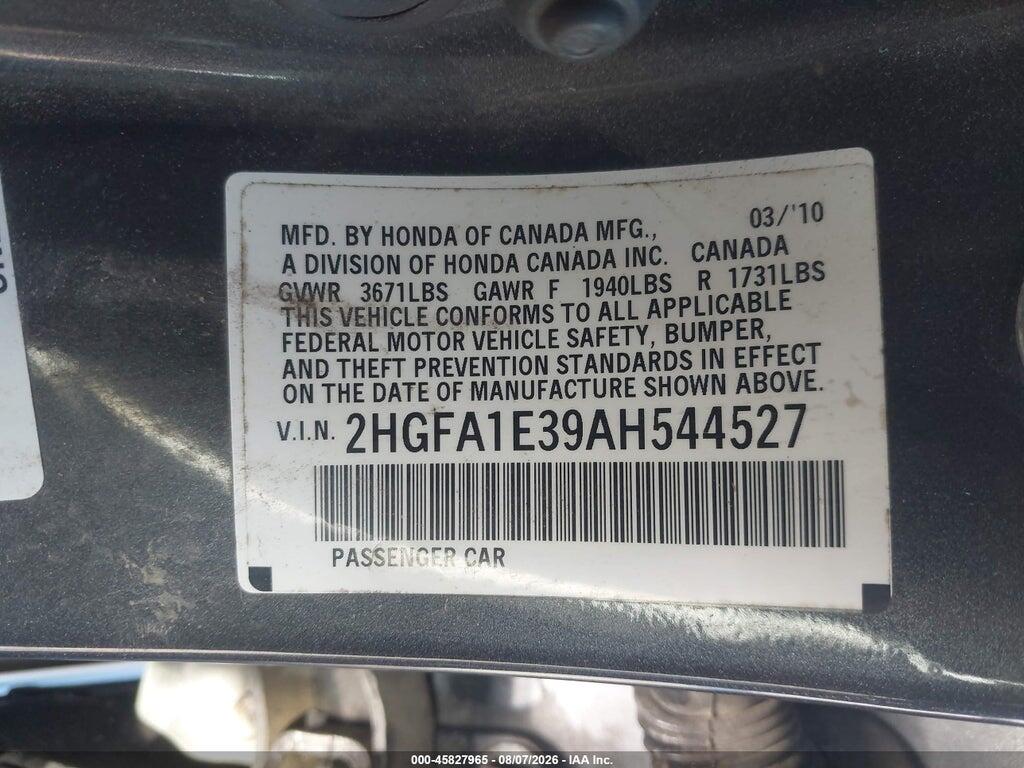 2HGFA1E39AH544527 2010 HONDA CIVIC photo no. 9