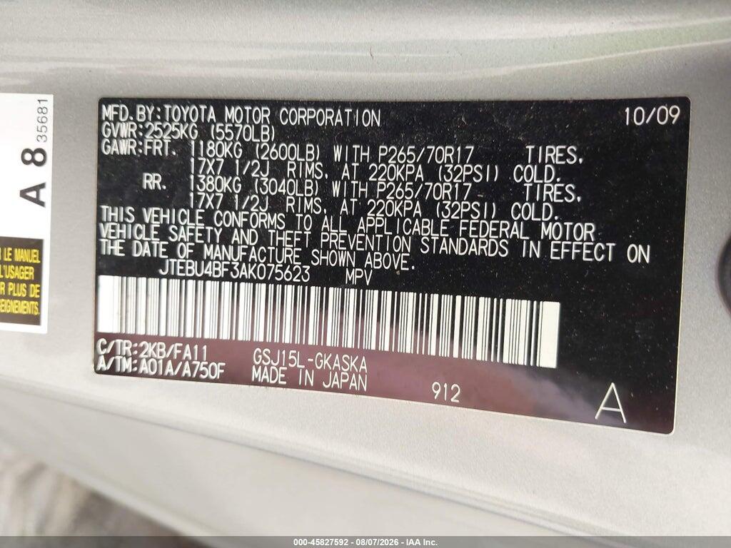 JTEBU4BF3AK075623 2010 TOYOTA FJ CRUISER photo no. 9