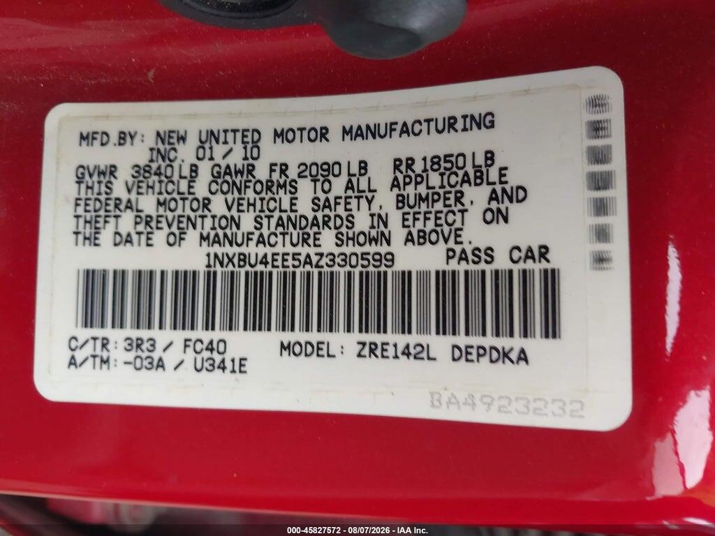 1NXBU4EE5AZ330599 2010 TOYOTA COROLLA photo no. 8
