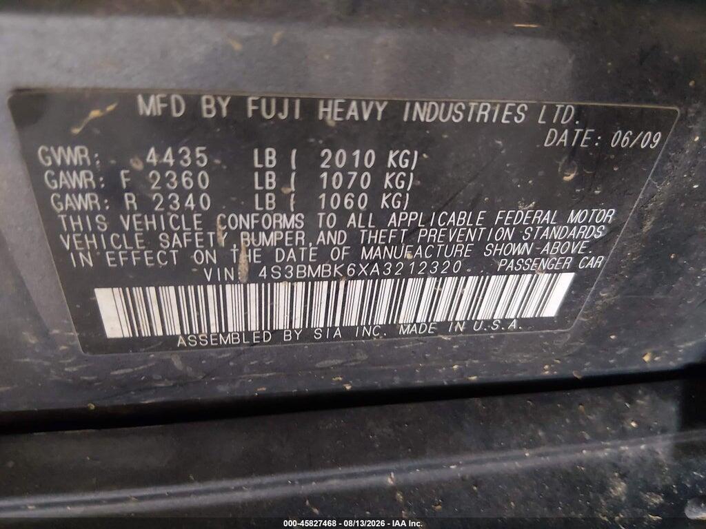 4S3BMBK6XA3212320 2010 SUBARU LEGACY photo no. 9