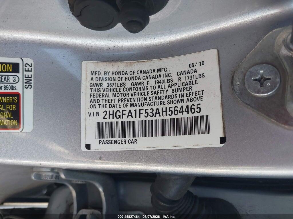2HGFA1F53AH564465 2010 HONDA CIVIC photo no. 9