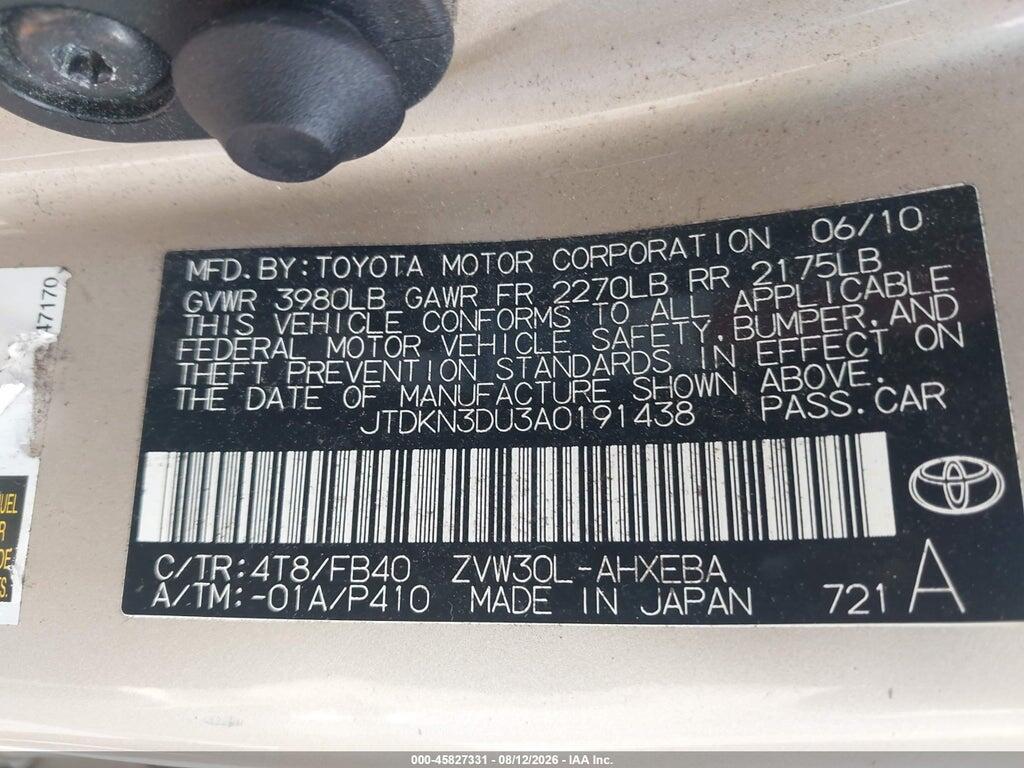 JTDKN3DU3A0191438 2010 TOYOTA PRIUS photo no. 9