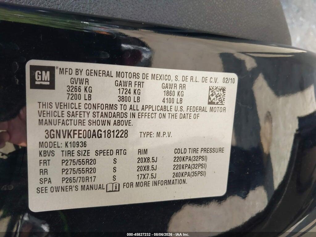 3GNVKFE00AG181228 2010 CHEVROLET AVALANCHE 1500 photo no. 9