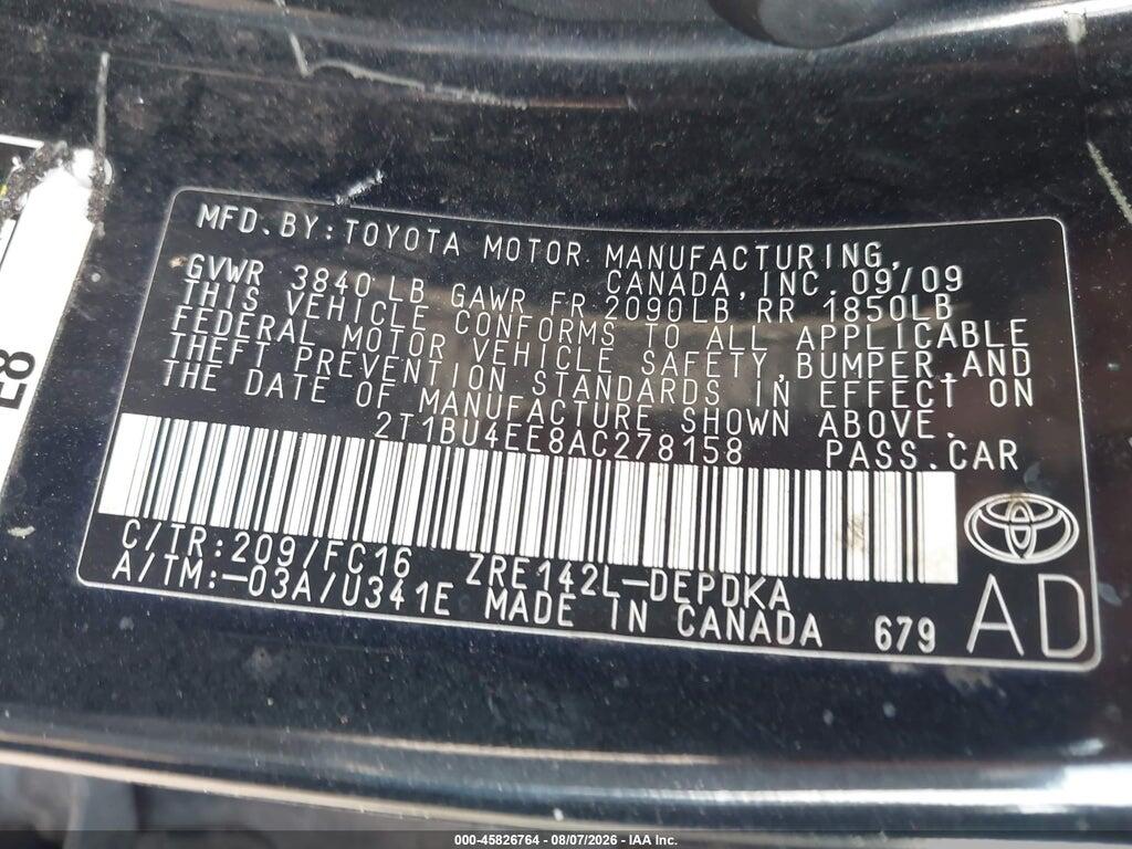 2T1BU4EE8AC278158 2010 TOYOTA COROLLA photo no. 9