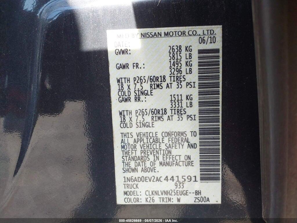 1N6AD0EV2AC441591 2010 NISSAN FRONTIER photo no. 9