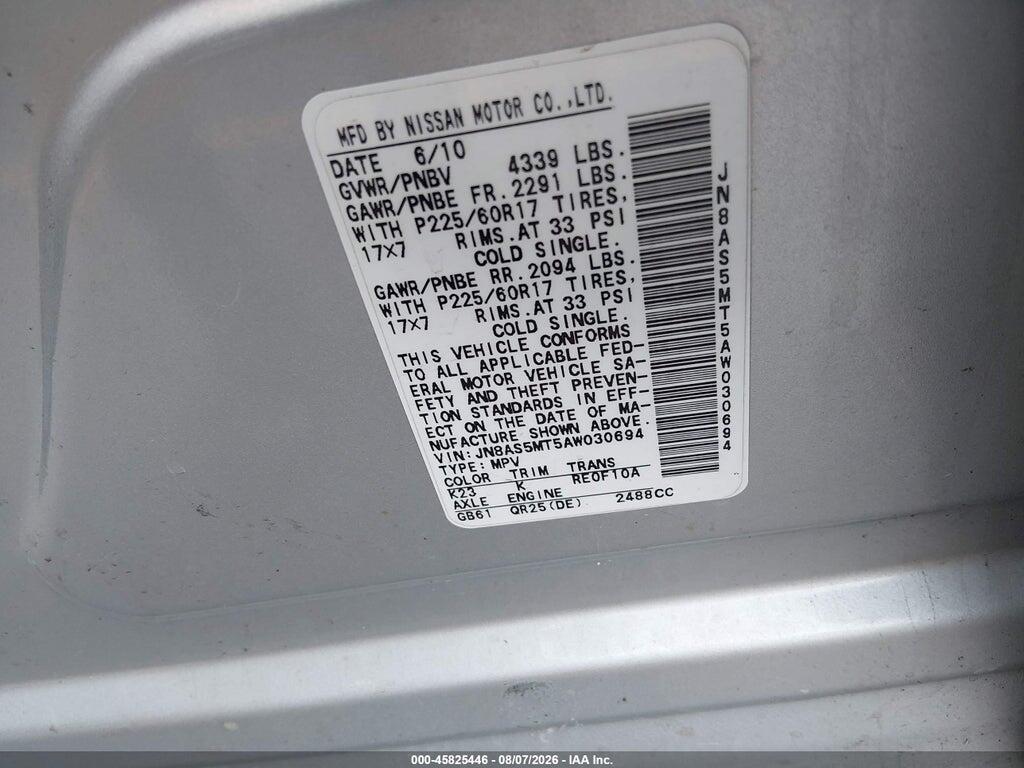 JN8AS5MT5AW030694 2010 NISSAN ROGUE photo no. 9