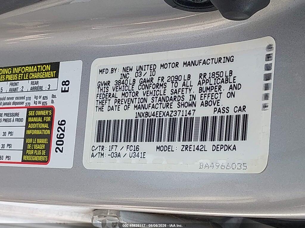 1NXBU4EEXAZ371147 2010 TOYOTA COROLLA photo no. 9