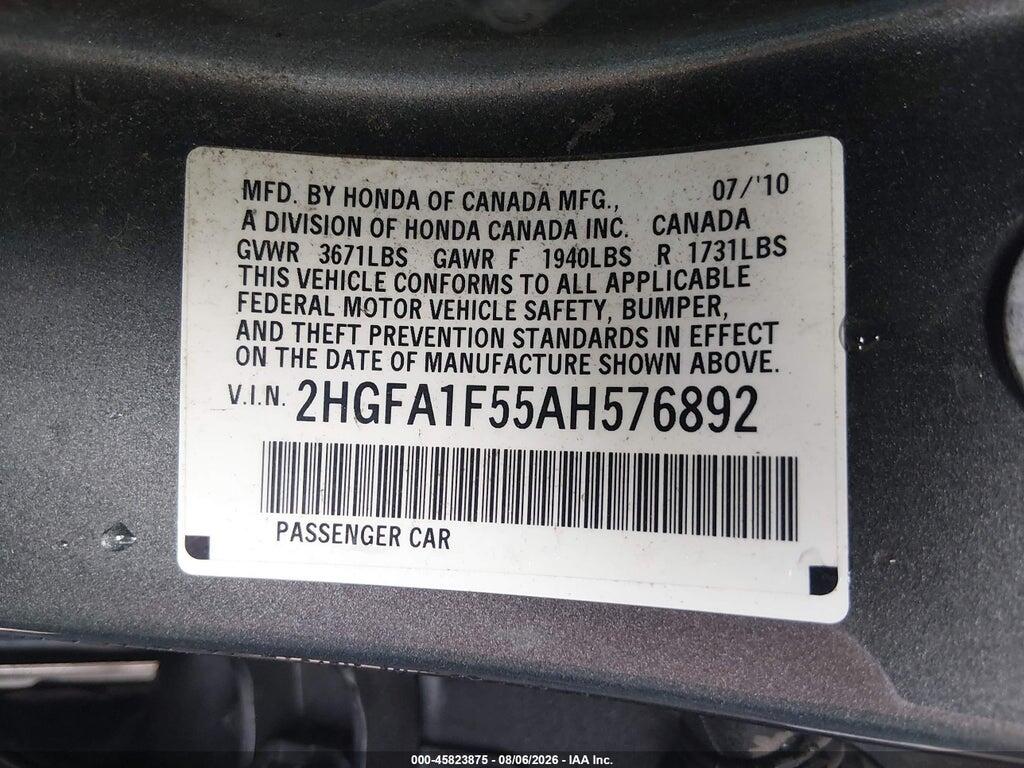 2HGFA1F55AH576892 2010 HONDA CIVIC photo no. 9