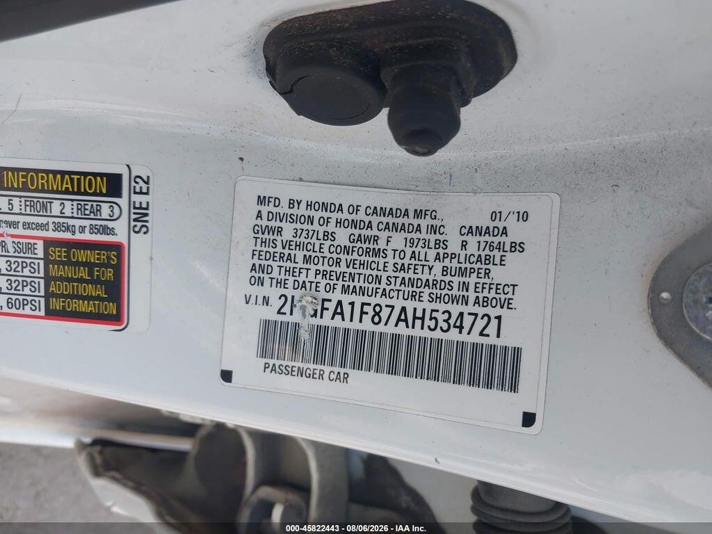 2HGFA1F87AH534721 2010 HONDA CIVIC photo no. 9