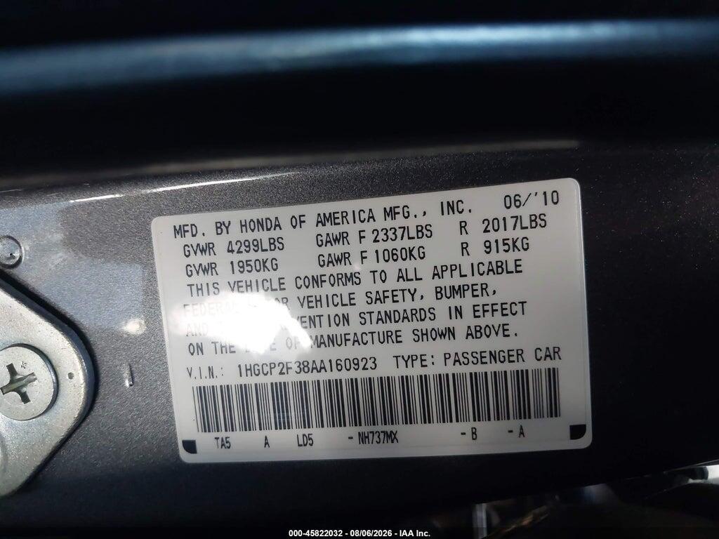 1HGCP2F38AA160923 2010 HONDA ACCORD photo no. 9