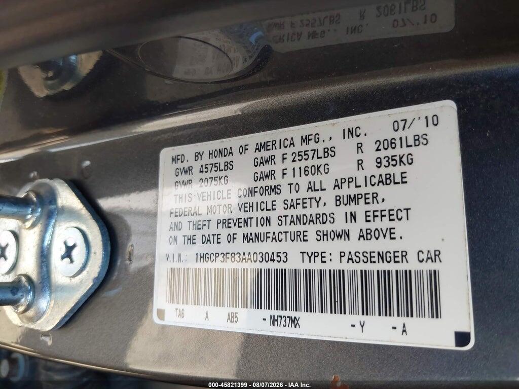 1HGCP3F83AA030453 2010 HONDA ACCORD photo no. 9