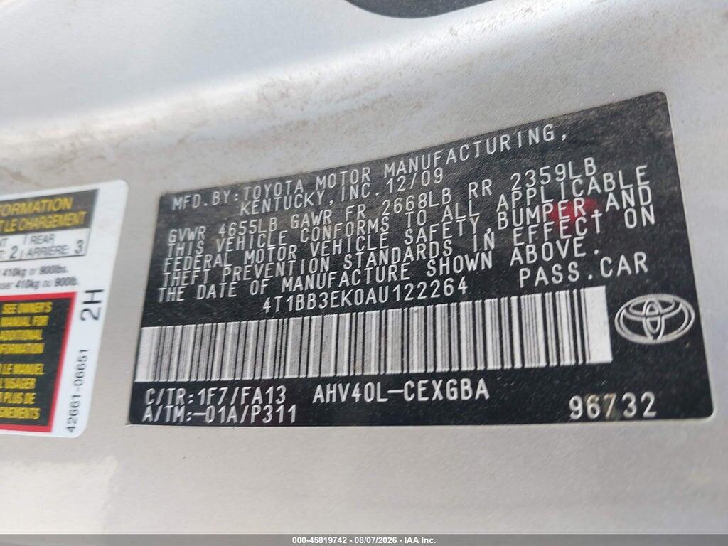4T1BB3EK0AU122264 2010 TOYOTA CAMRY HYBRID photo no. 9