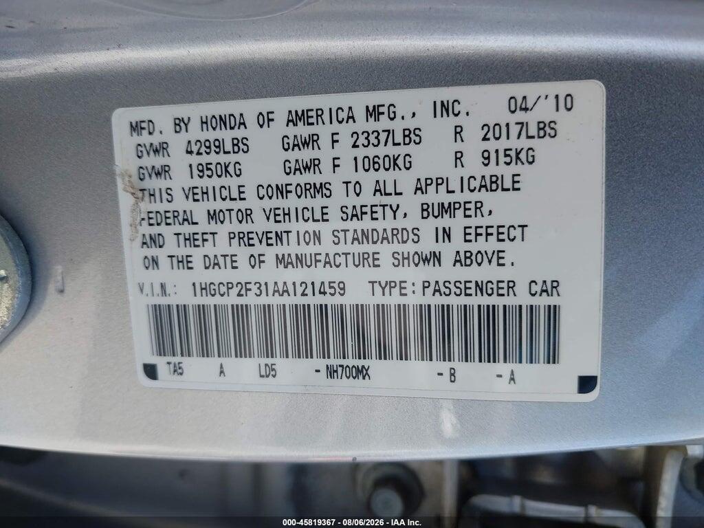 1HGCP2F31AA121459 2010 HONDA ACCORD photo no. 9