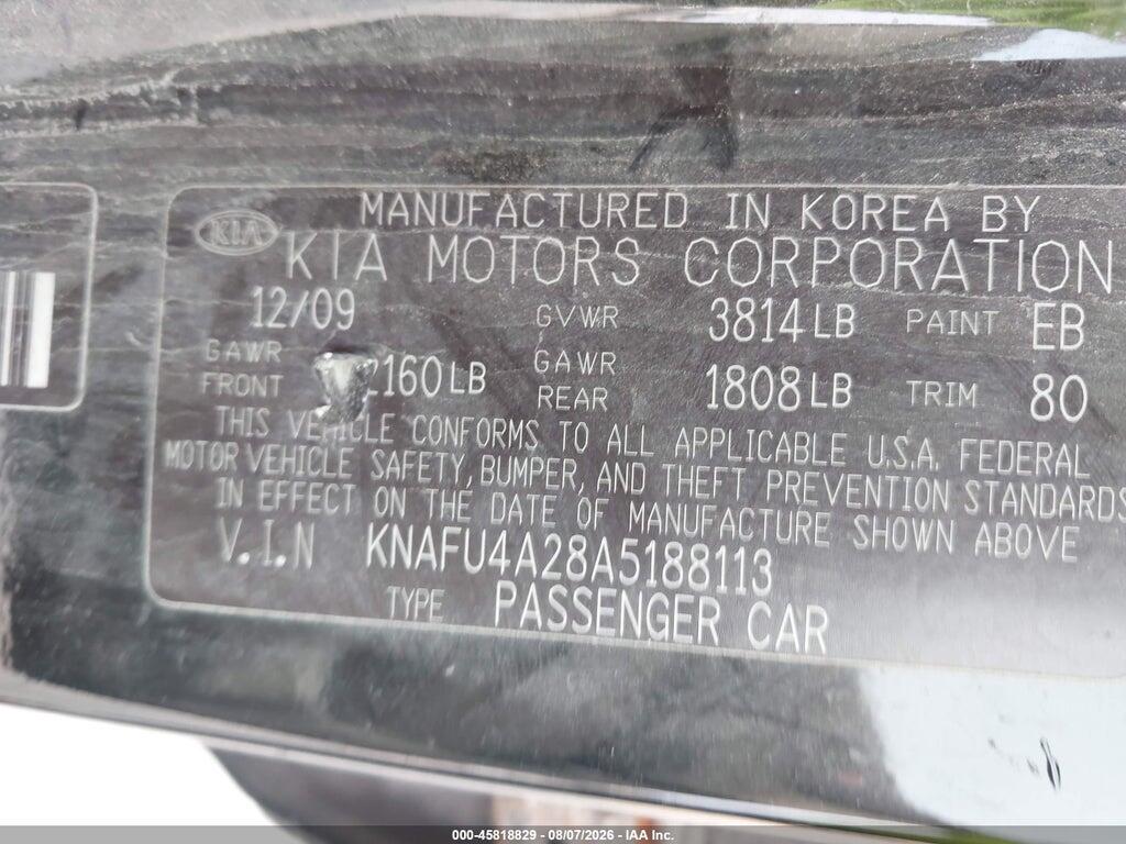 KNAFU4A28A5188113 2010 KIA FORTE photo no. 9