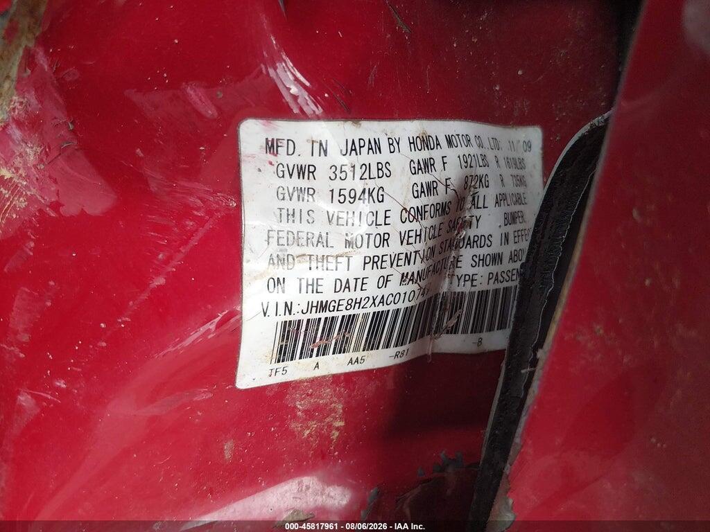 JHMGE8H2XAC010747 2010 HONDA FIT photo no. 9