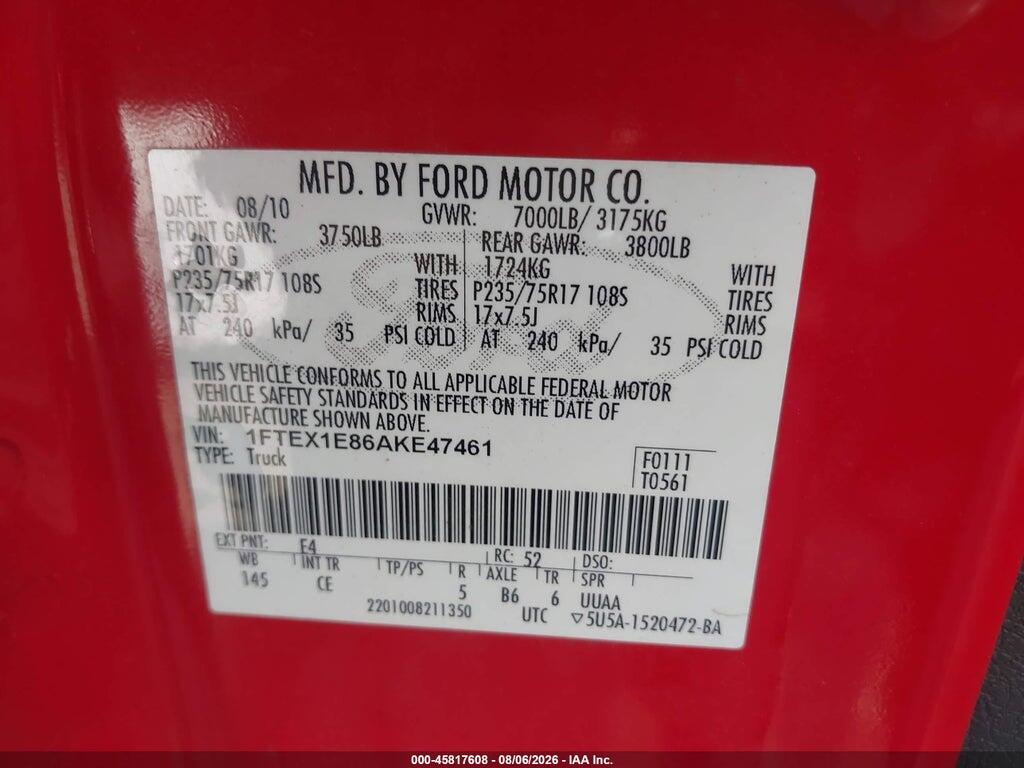 1FTEX1E86AKE47461 2010 FORD F-150 photo no. 9