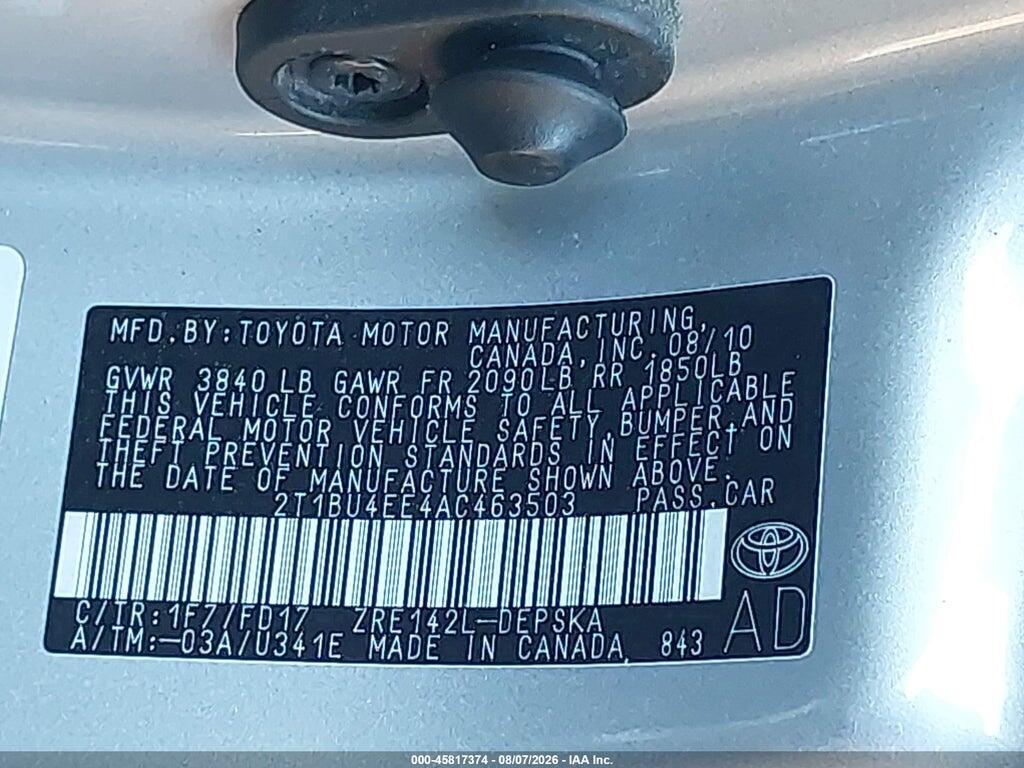 2T1BU4EE4AC463503 2010 TOYOTA COROLLA photo no. 9