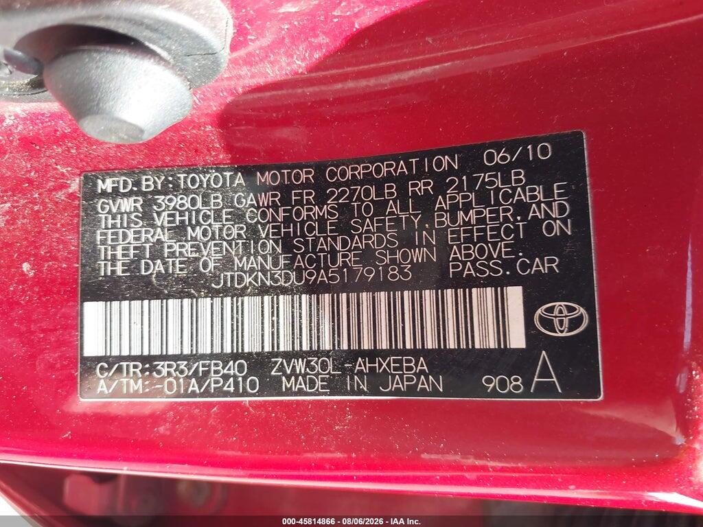 JTDKN3DU9A5179183 2010 TOYOTA PRIUS photo no. 9