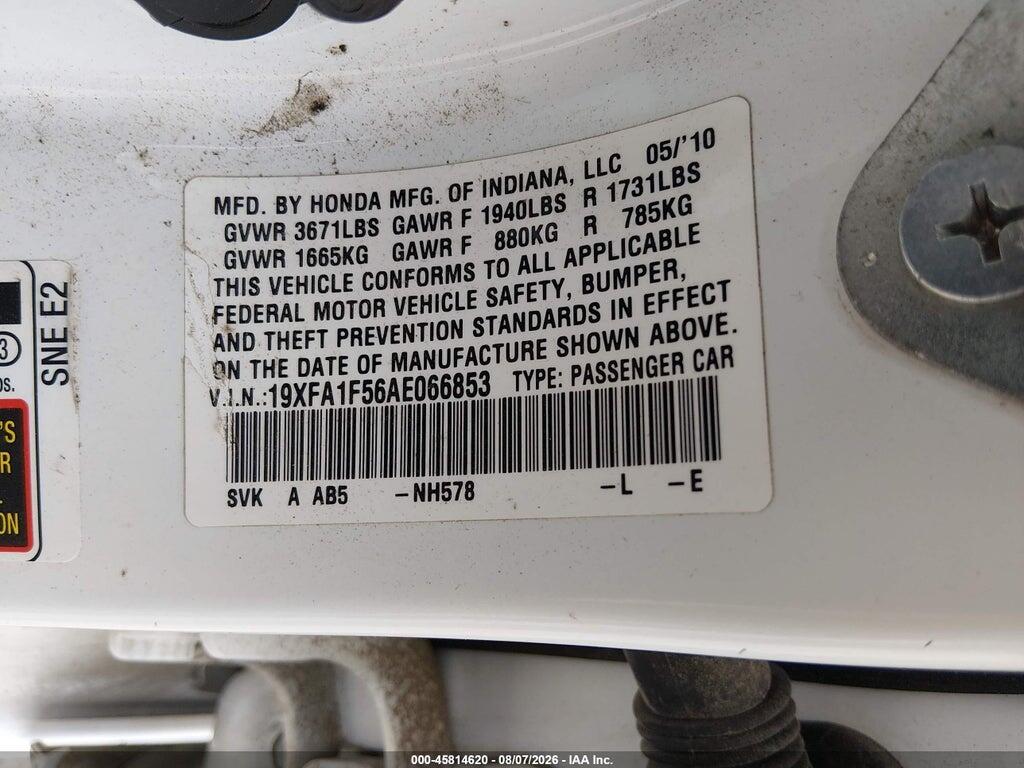 19XFA1F56AE066853 2010 HONDA CIVIC photo no. 9