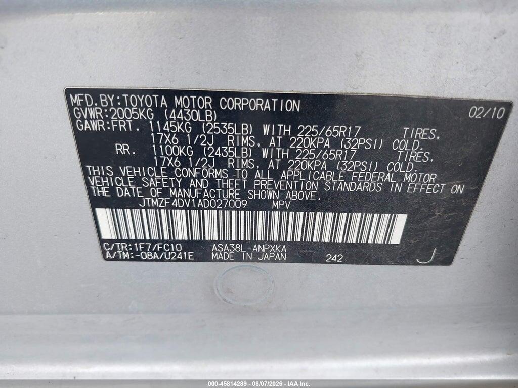 JTMZF4DV1AD027009 2010 TOYOTA RAV4 photo no. 9