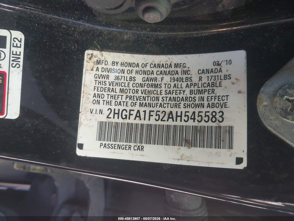 2HGFA1F52AH545583 2010 HONDA CIVIC photo no. 9
