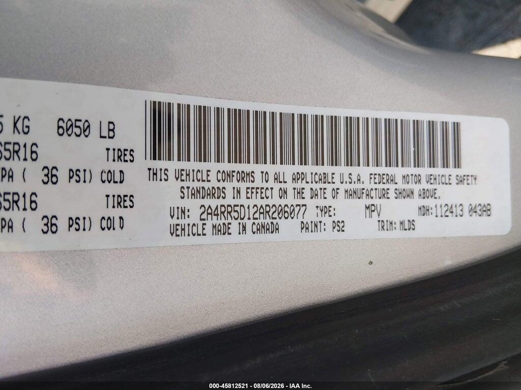 2A4RR5D12AR206077 2010 CHRYSLER TOWN & COUNTRY photo no. 9