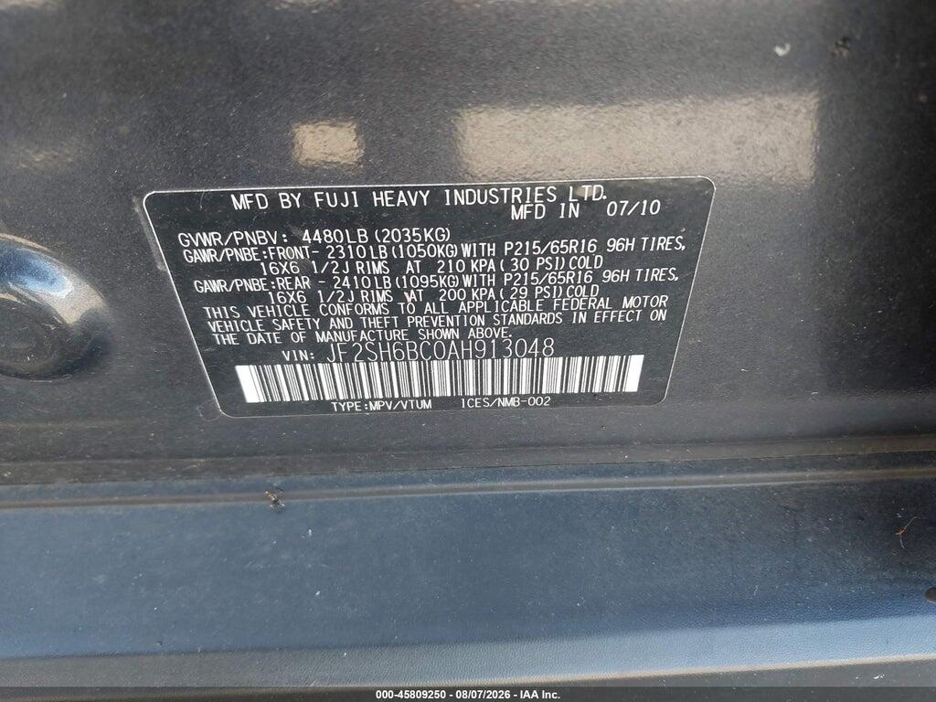 JF2SH6BC0AH913048 2010 SUBARU FORESTER photo no. 9