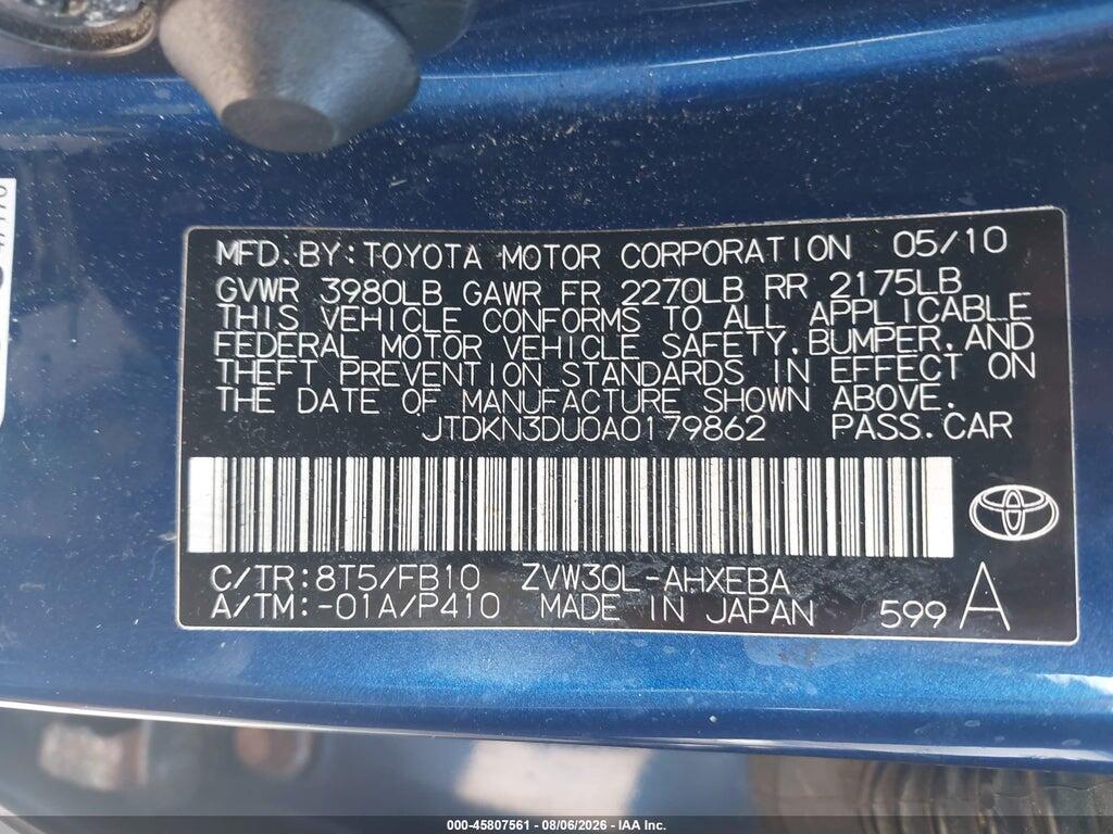 JTDKN3DU0A0179862 2010 TOYOTA PRIUS photo no. 9