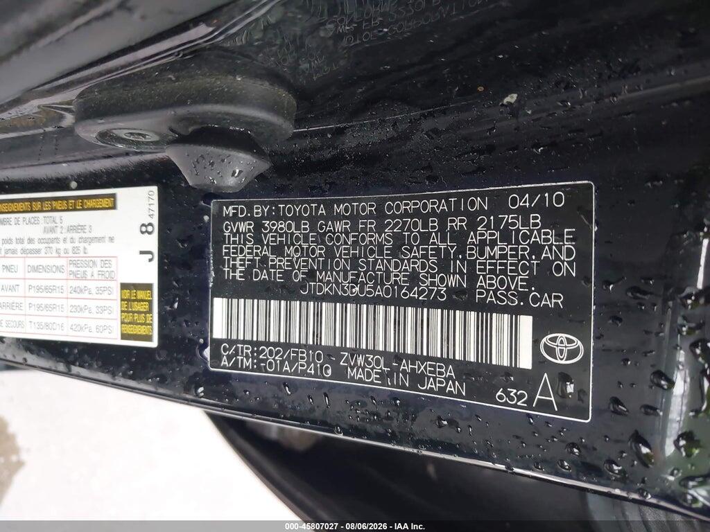 JTDKN3DU5A0164273 2010 TOYOTA PRIUS photo no. 9