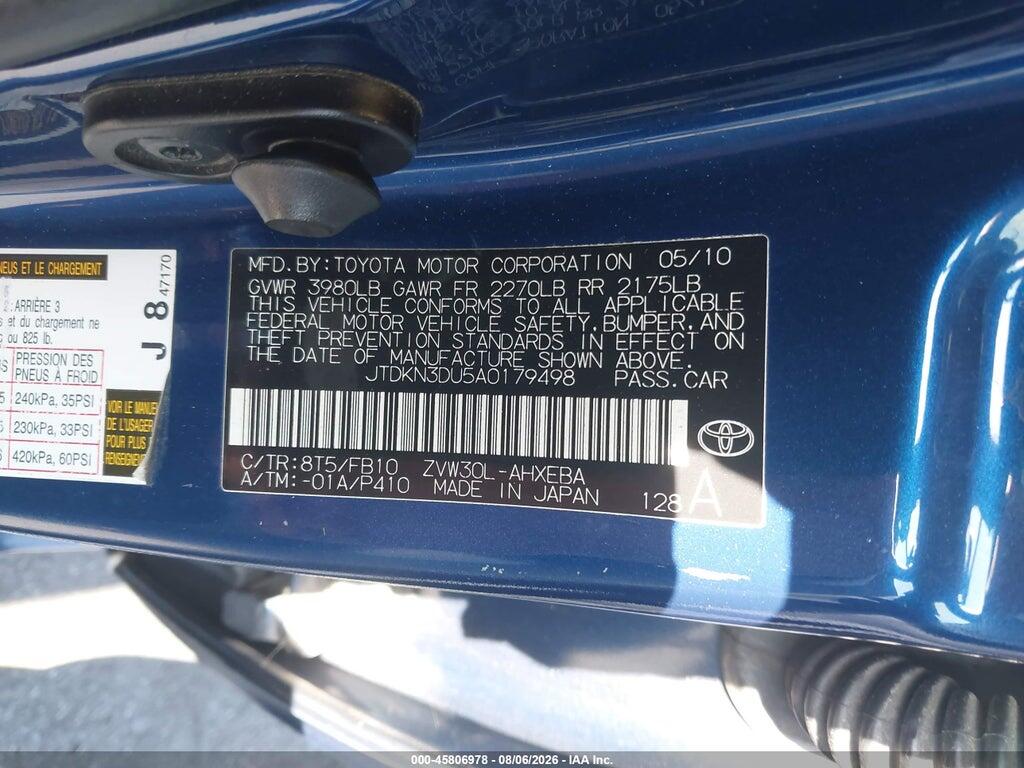 JTDKN3DU5A0179498 2010 TOYOTA PRIUS photo no. 9