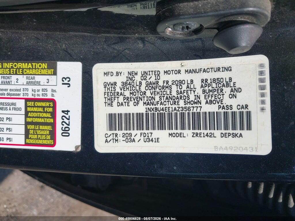 1NXBU4EE1AZ356777 2010 TOYOTA COROLLA photo no. 9