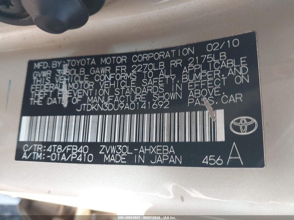 JTDKN3DU9A0141692 2010 TOYOTA PRIUS photo no. 9