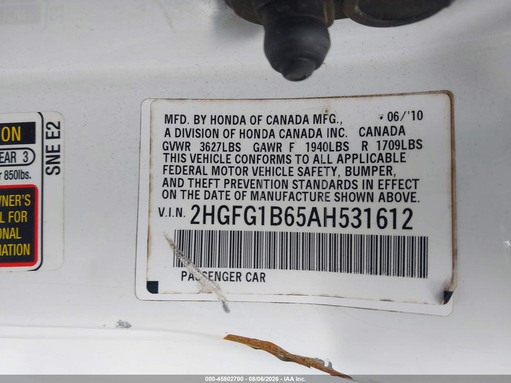 2HGFG1B65AH531612 2010 HONDA CIVIC photo no. 9