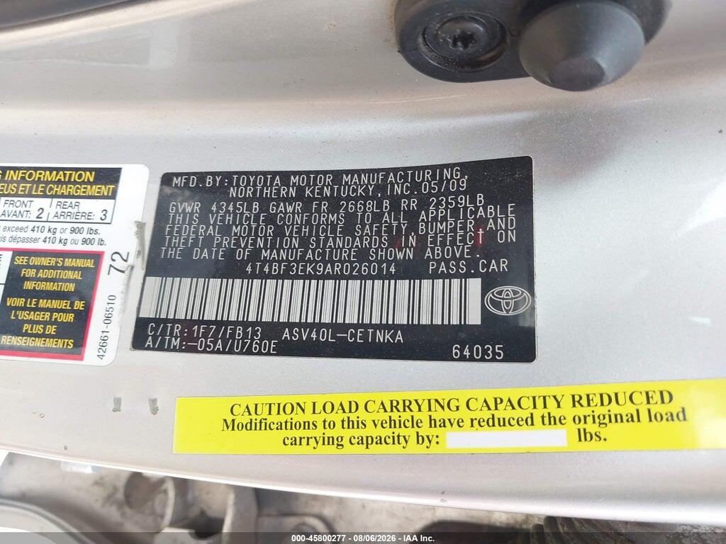 4T4BF3EK9AR026014 2010 TOYOTA CAMRY photo no. 9