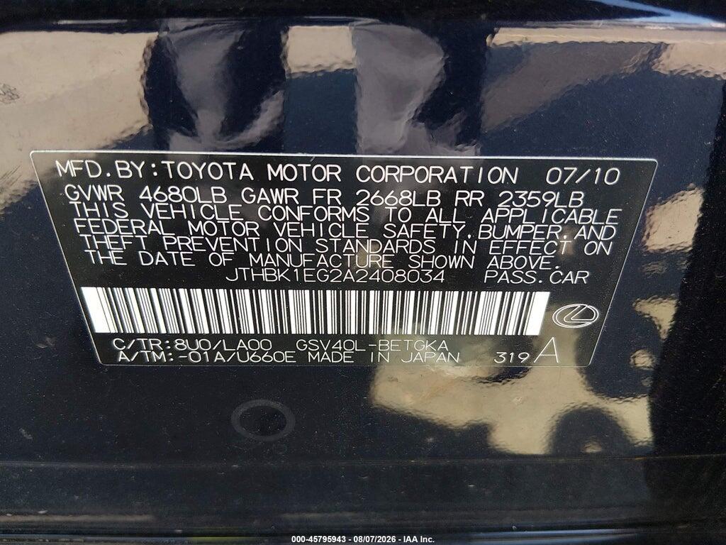 JTHBK1EG2A2408034 2010 LEXUS ES 350 photo no. 9