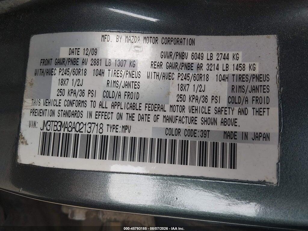 JM3TB3MA8A0213718 2010 MAZDA CX-9 photo no. 9