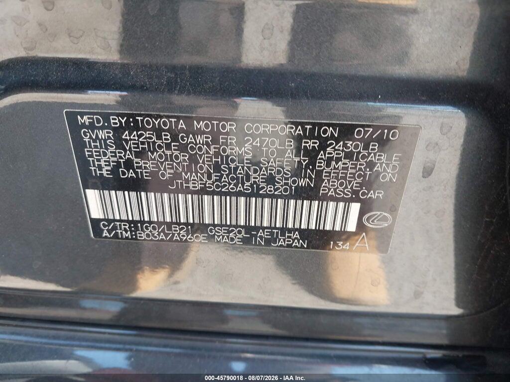 JTHBF5C26A5128201 2010 LEXUS IS 250 photo no. 9