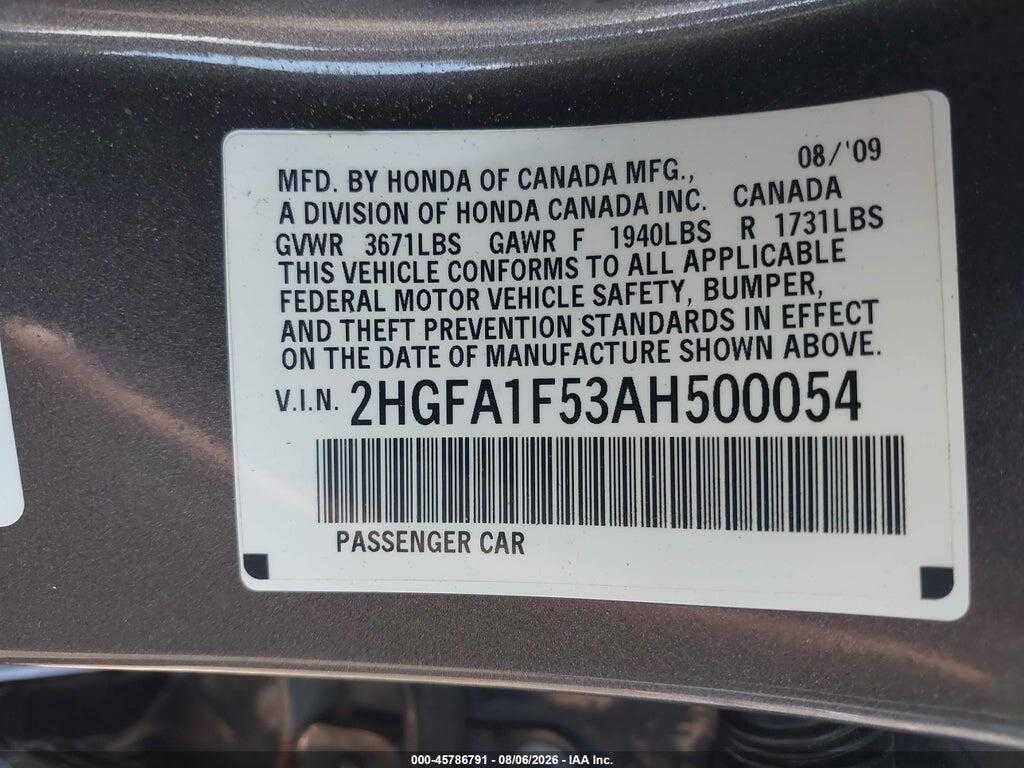 2HGFA1F53AH500054 2010 HONDA CIVIC photo no. 9