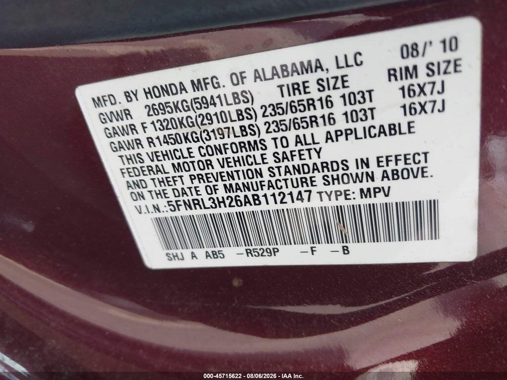 5FNRL3H26AB112147 2010 HONDA ODYSSEY photo no. 9