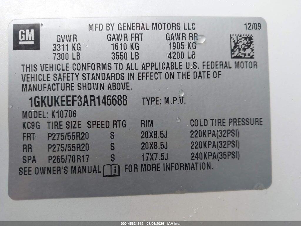 1GKUKEEF3AR146688 2010 GMC YUKON photo no. 9