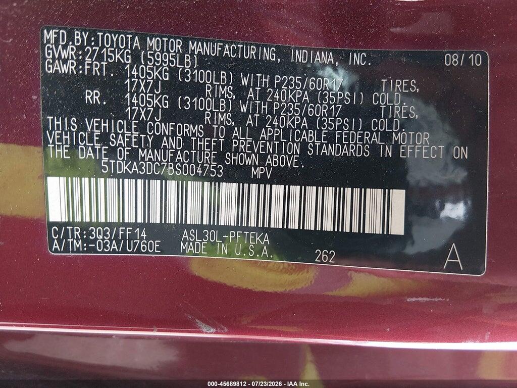5TDKA3DC7BS004753 2011 TOYOTA SIENNA photo no. 9