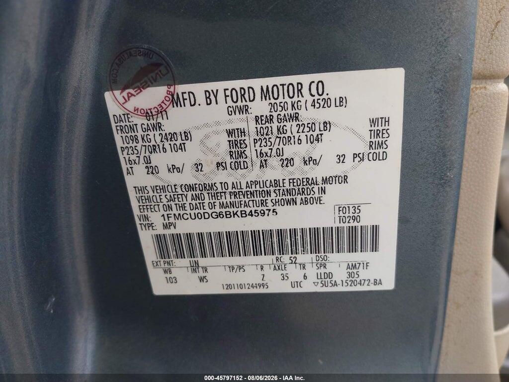 1FMCU0DG6BKB45975 2011 FORD ESCAPE photo no. 9