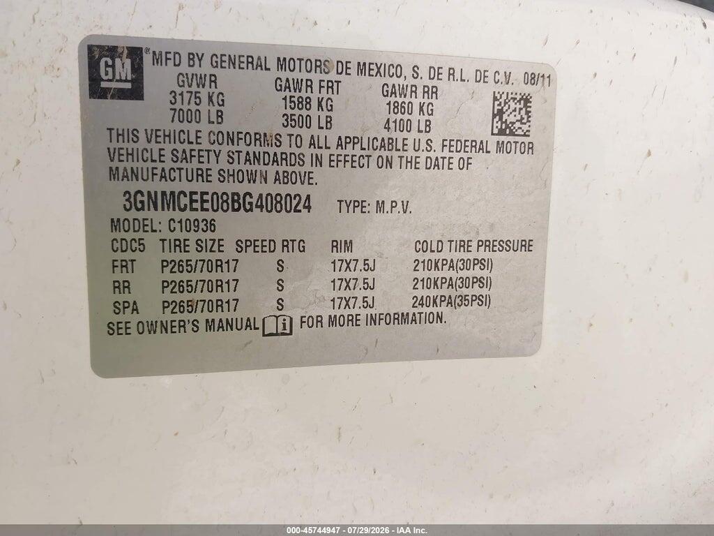 3GNMCEE08BG408024 2011 CHEVROLET AVALANCHE 1500 photo no. 9