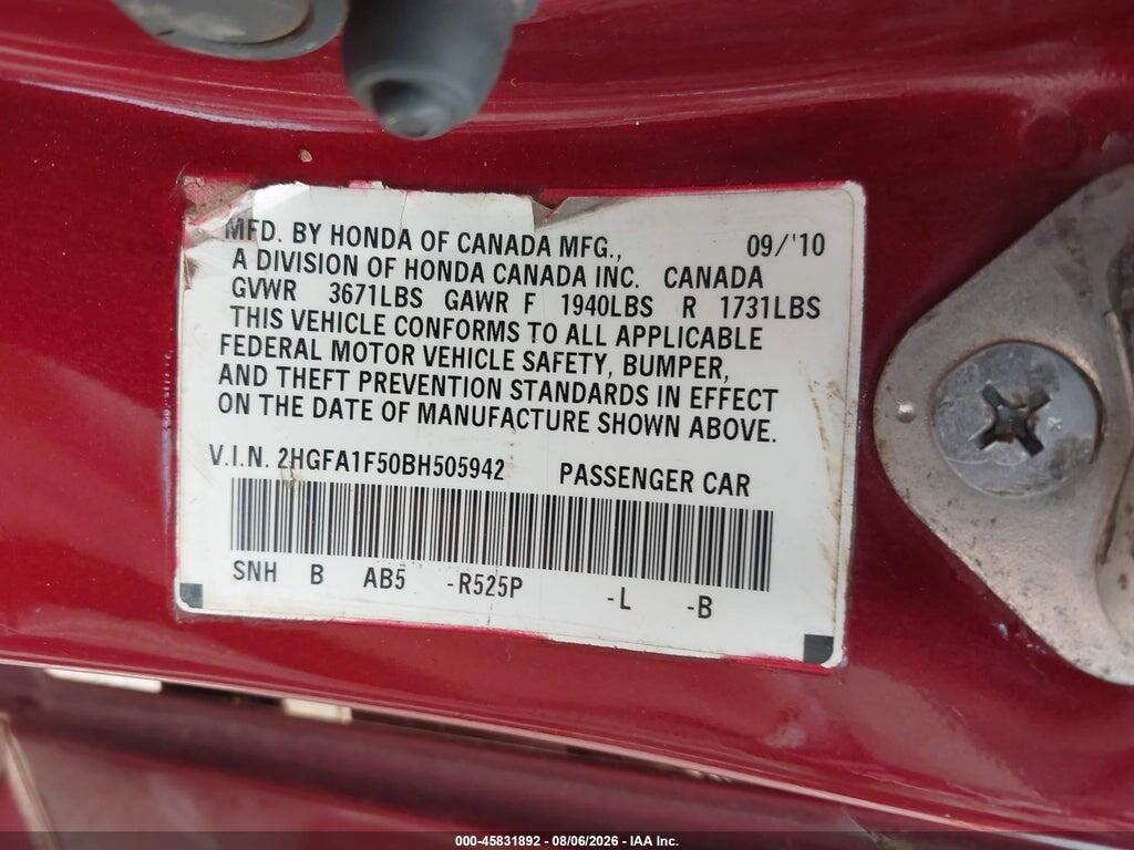 2HGFA1F50BH505942 2011 HONDA CIVIC photo no. 9