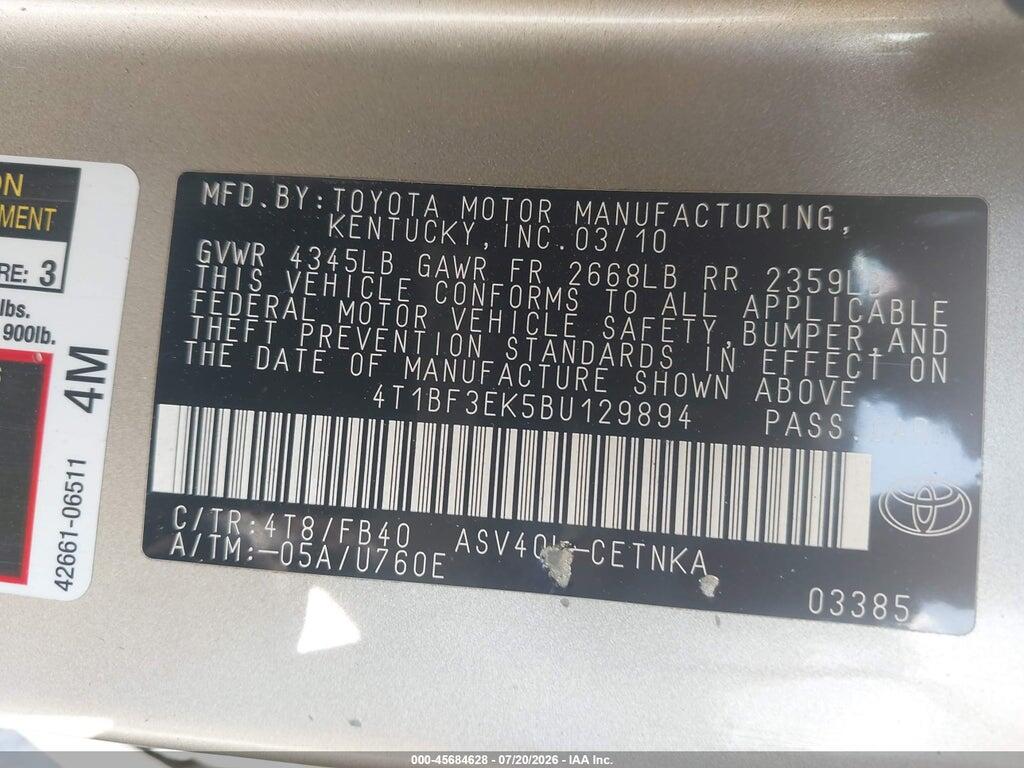 4T1BF3EK5BU129894 2011 TOYOTA CAMRY photo no. 9