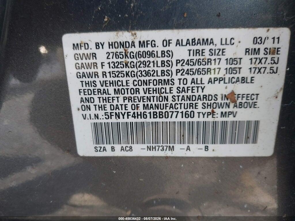 5FNYF4H61BB077160 2011 HONDA PILOT photo no. 9