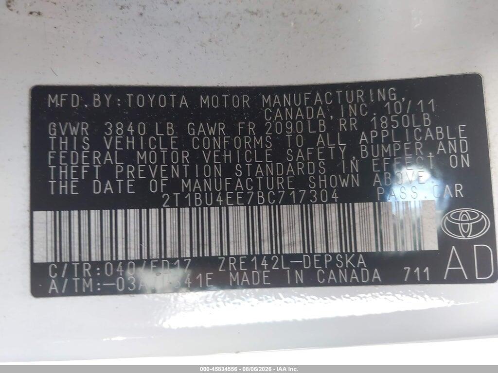 2T1BU4EE7BC717304 2011 TOYOTA COROLLA photo no. 9