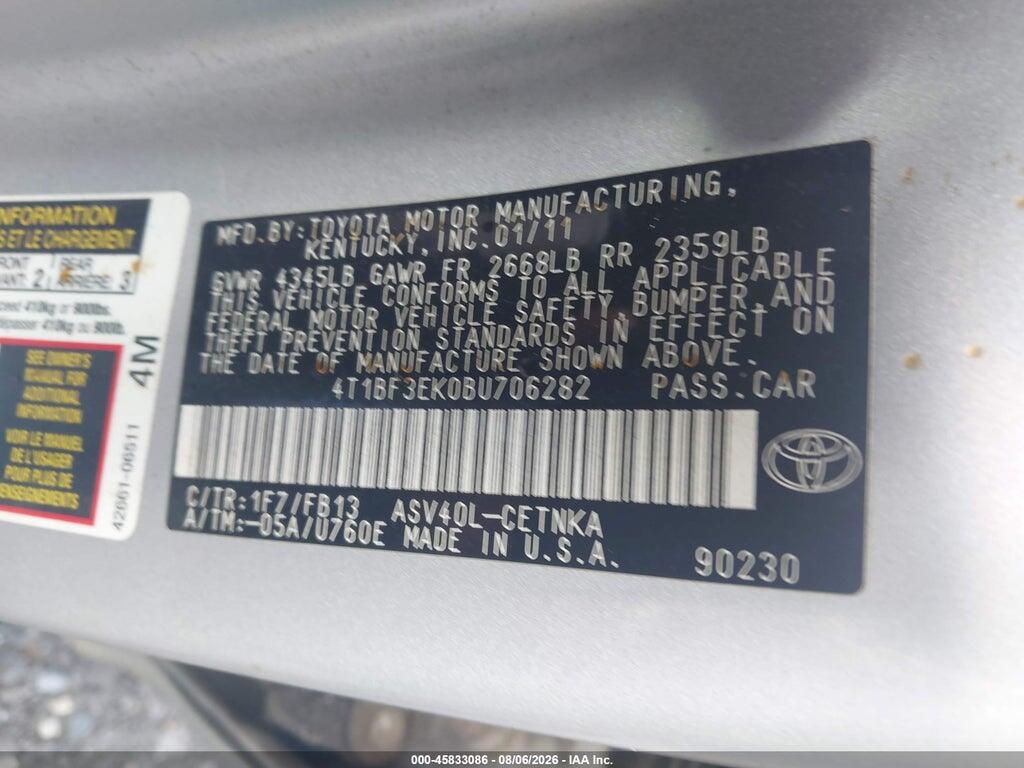 4T1BF3EK0BU706282 2011 TOYOTA CAMRY photo no. 9