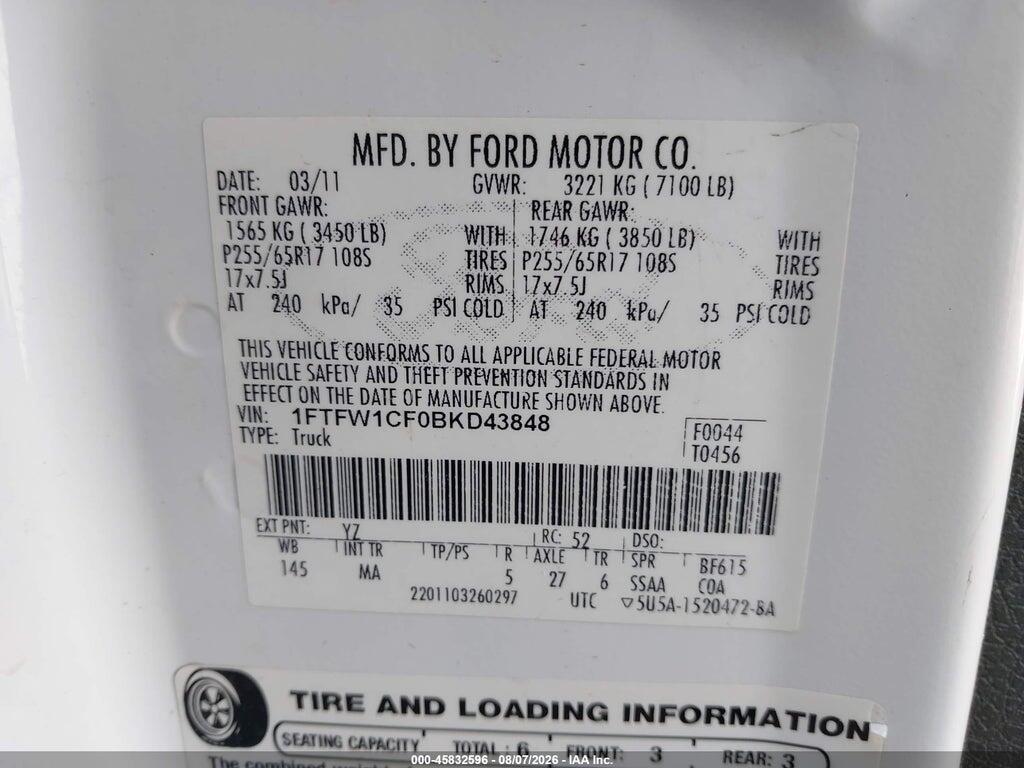1FTFW1CF0BKD43848 2011 FORD F-150 photo no. 9